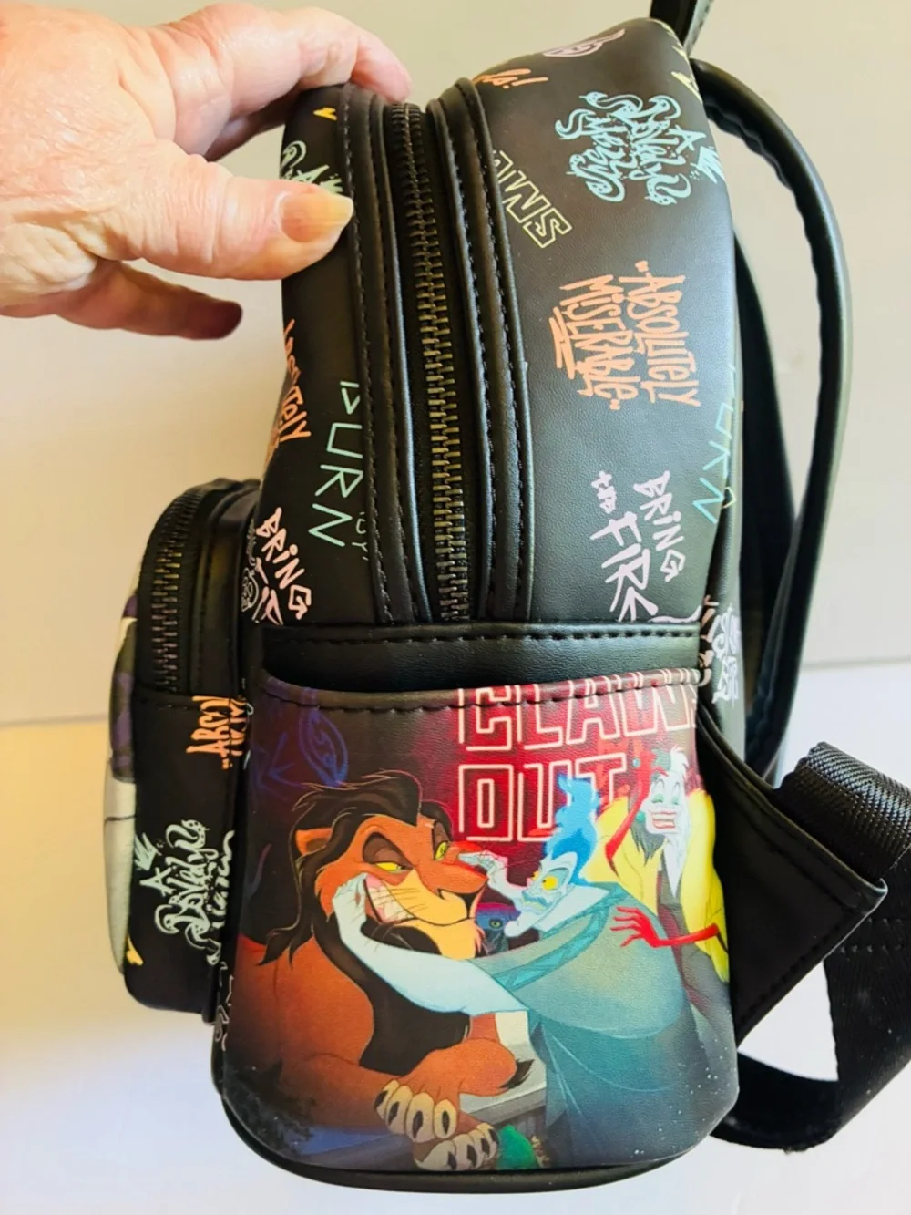 Disney Loungefly Villains Graphic Black Mini Backpack Hard Tag! EUC